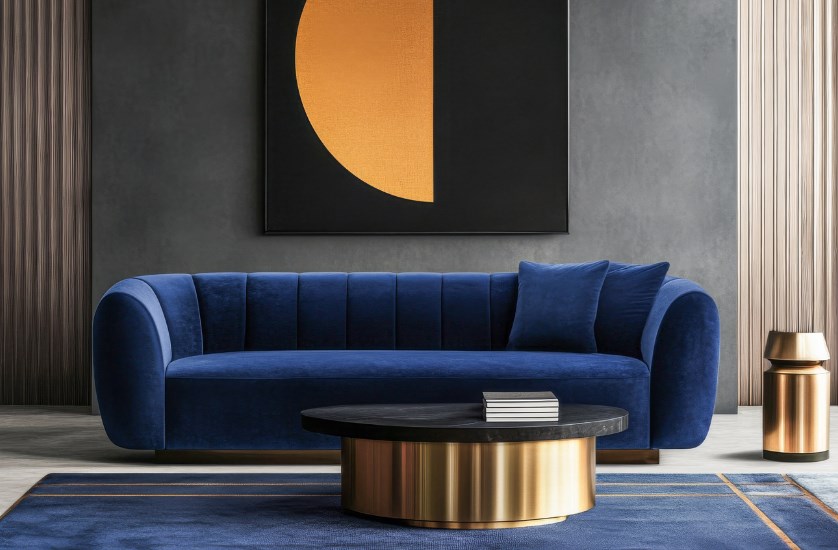 blue art deco sofa